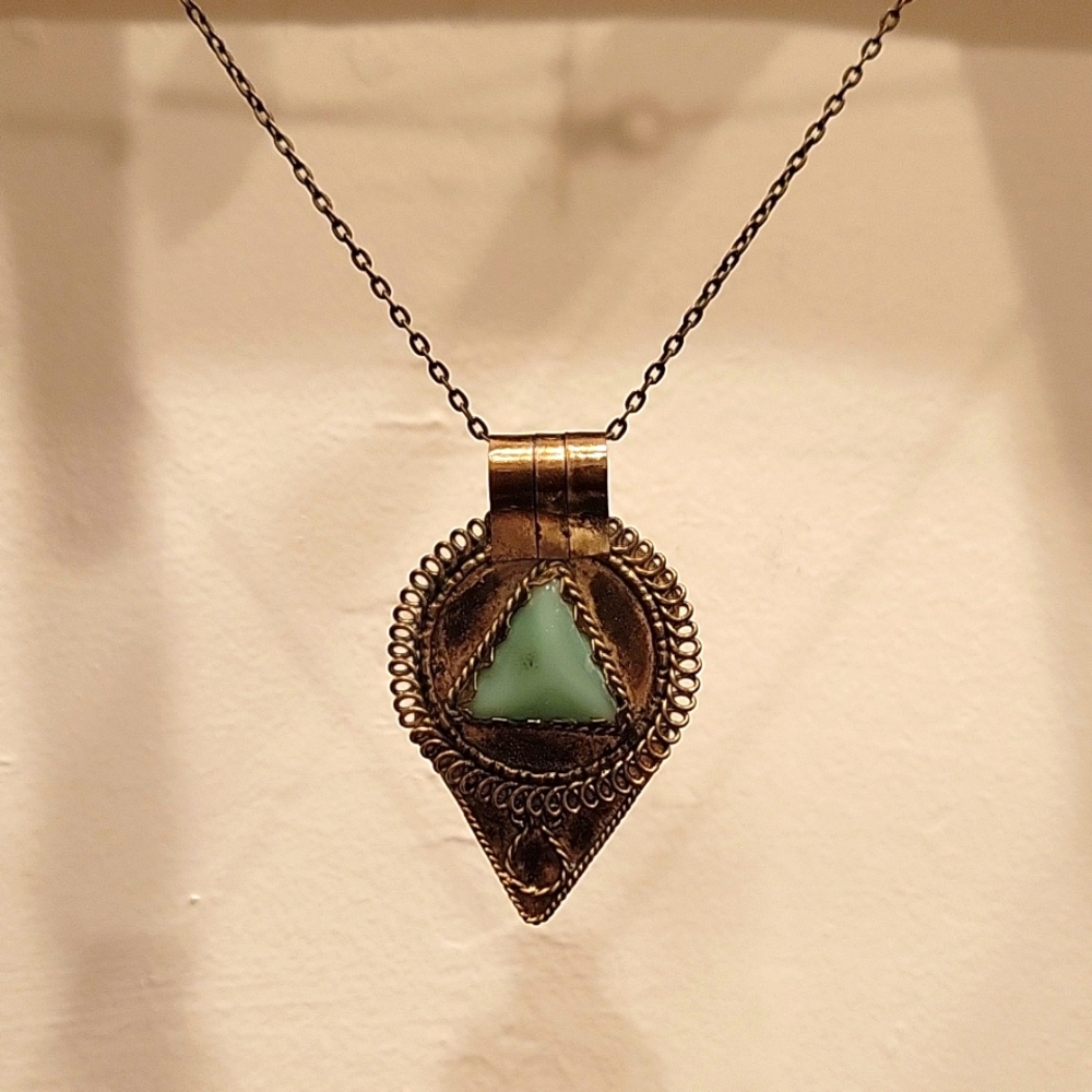 Jade pendant Brass statement piece necklace